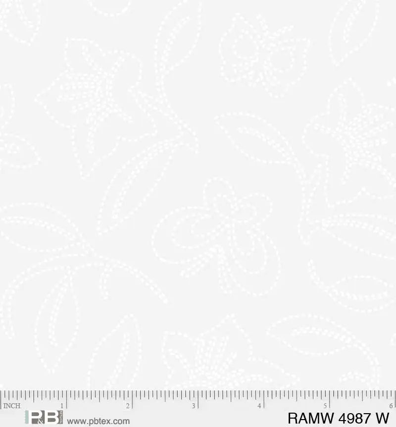 White on White Dotted Floral Ramblings Springtime Cotton Wideback Fabric per yard