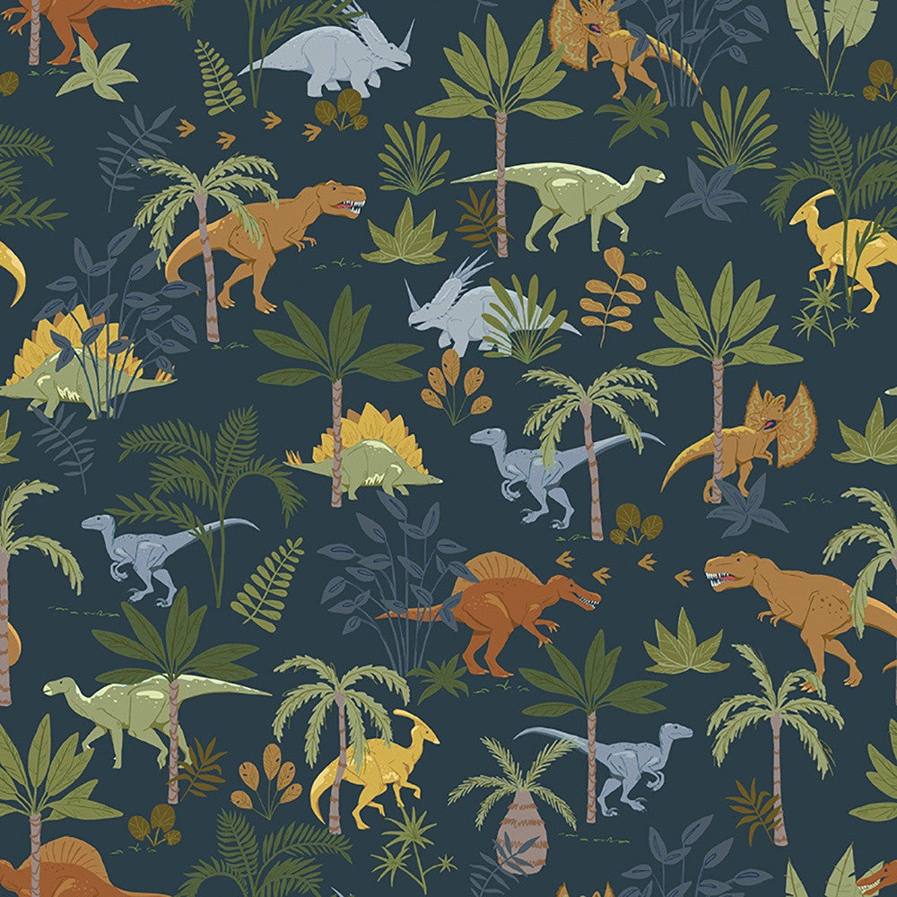 Cretaceous Flannel Jungle Dinos Navy by Riley Blake