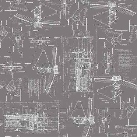 RJR Hidden Universe Satellites Ahead space quilting cotton fabric in Carbon Paper
