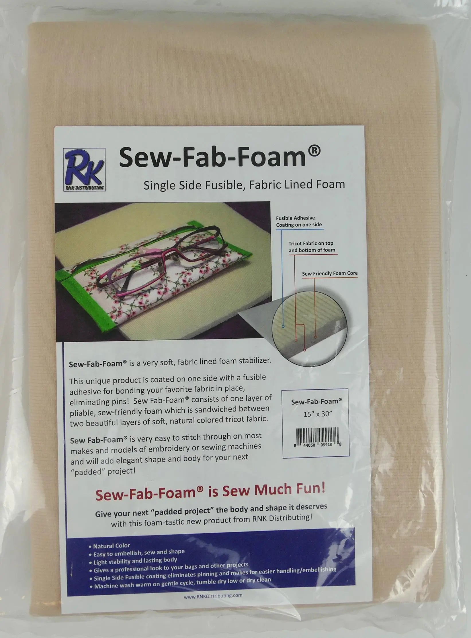 RNK Sew-Fab-Foam - Single Fusible 15" x 30" - Linda's Electric Quilters
