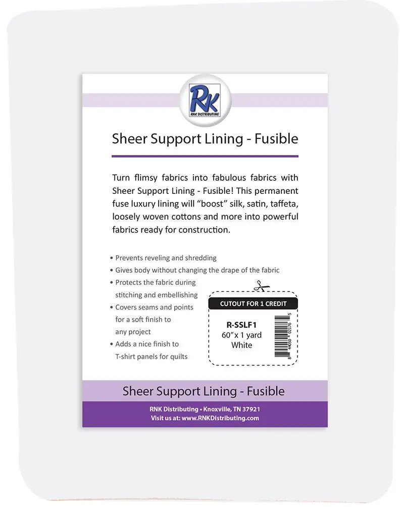 RNK WHITE Sheer Support Lining - Fusible ~60" x 1 yards - Linda's Electric Quilters