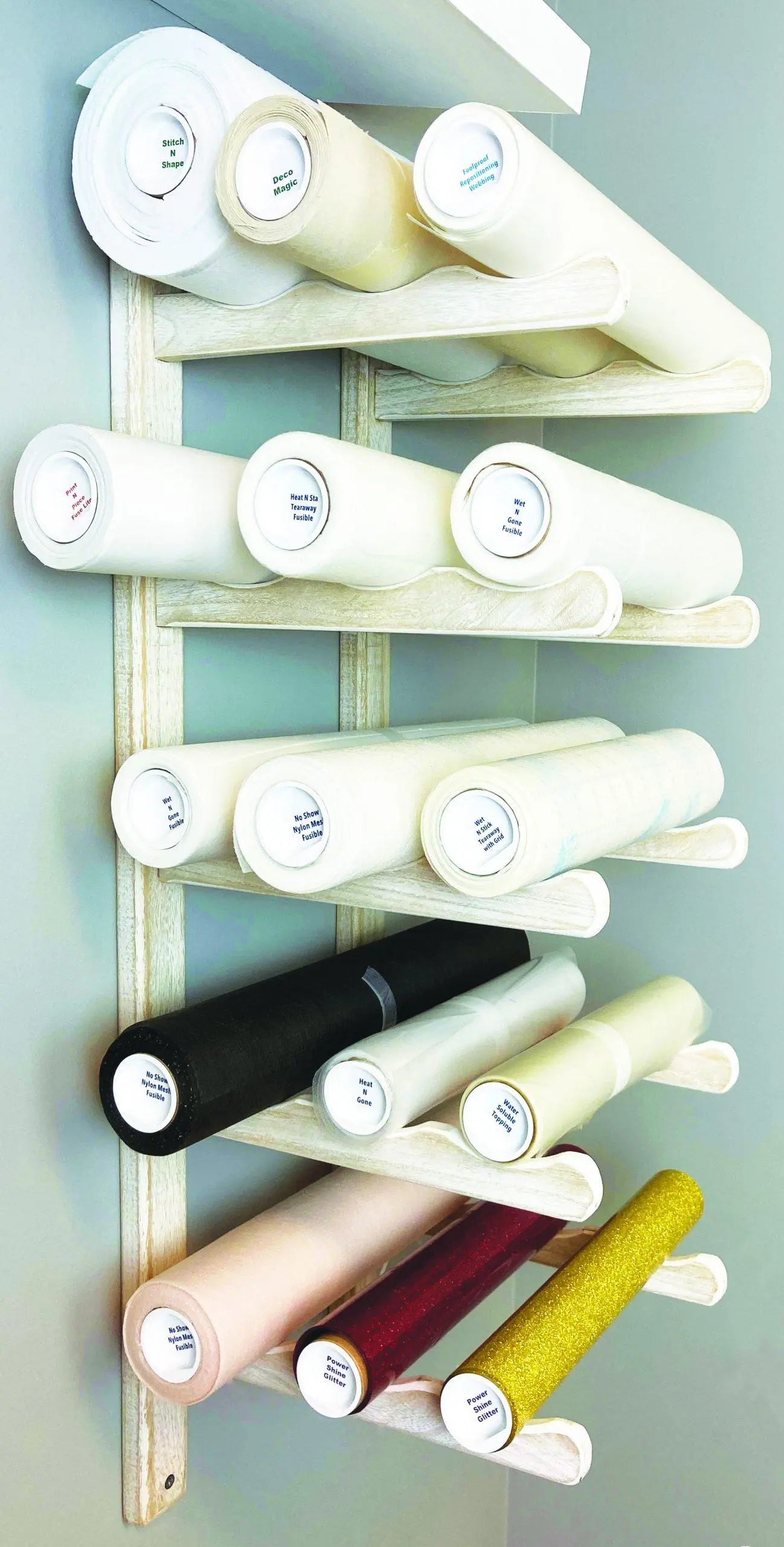 RNK WHITE-WASHED WOODEN STABILIZER RACK - Linda's Electric Quilters