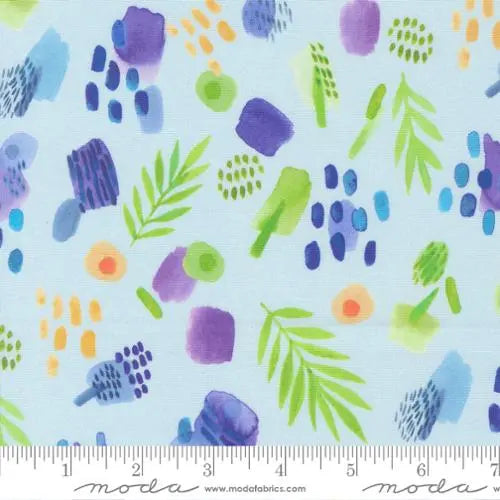 Radiant Aqua Watercolor Leaves Cotton 44"/45" Fabric Per Yard Moda Fabrics & Supplies