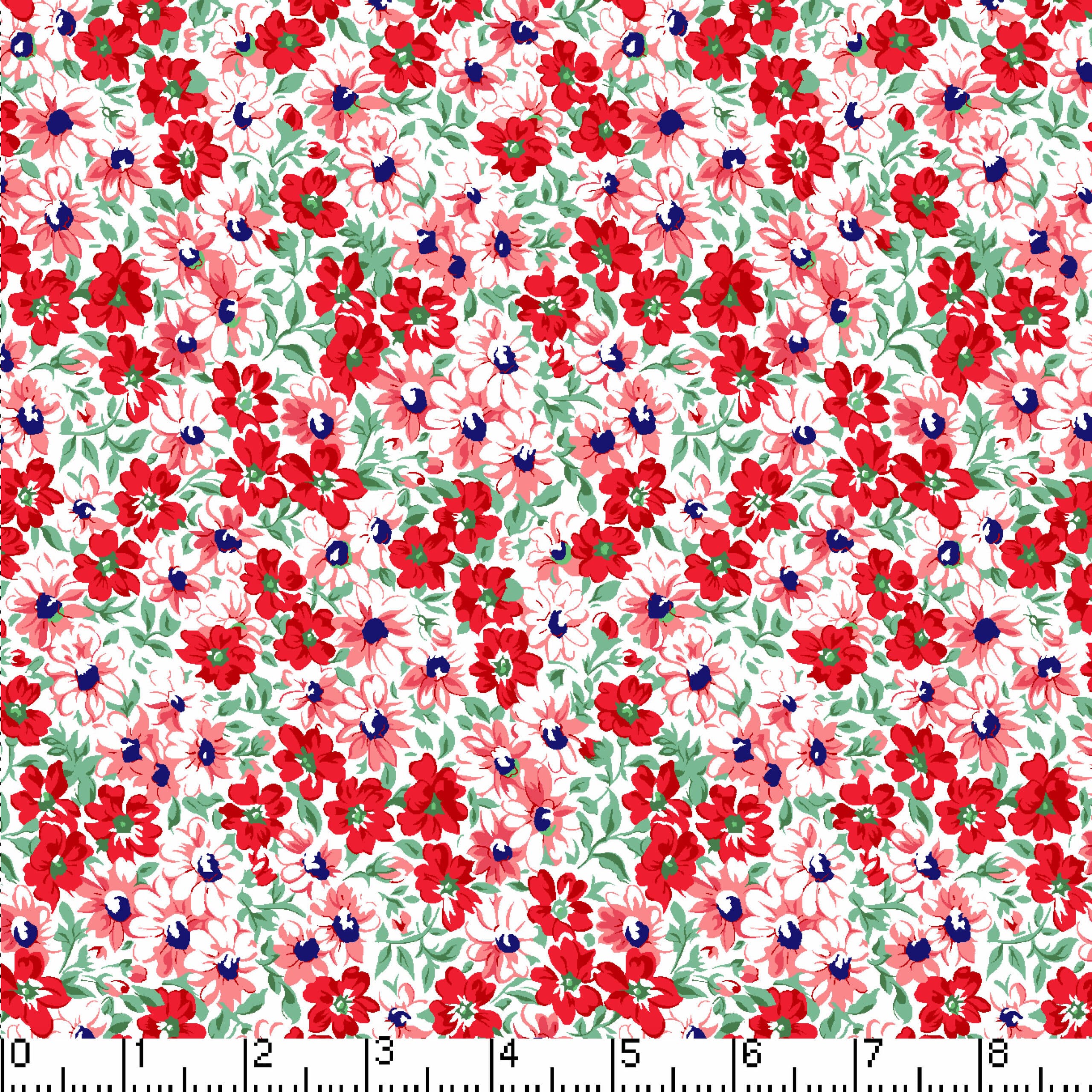 Red Flower Patch 45" Wide Cotton Fabric Per Yard