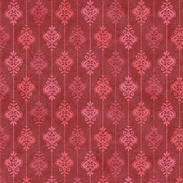 Red Operetta Damask Stripe Cotton 43"/44" Fabric Per Yard