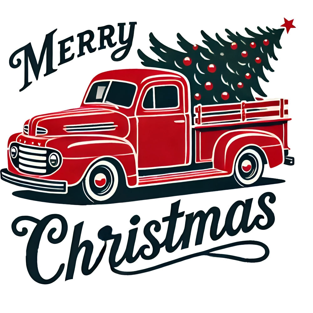 Retro Red Truck Merry Christmas Fabric Panel 1