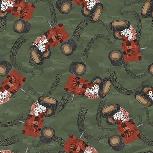 Rise with the Sun - Tractors - Dark Green 44" / 45" Fabric Per Yard