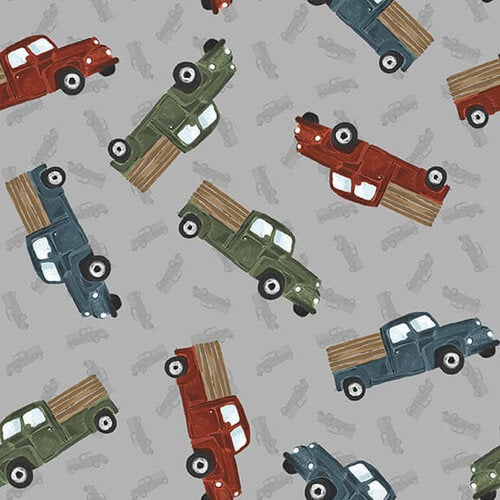 Rise with the Sun - Trucks - Gray 44" / 45" Fabric Per Yard