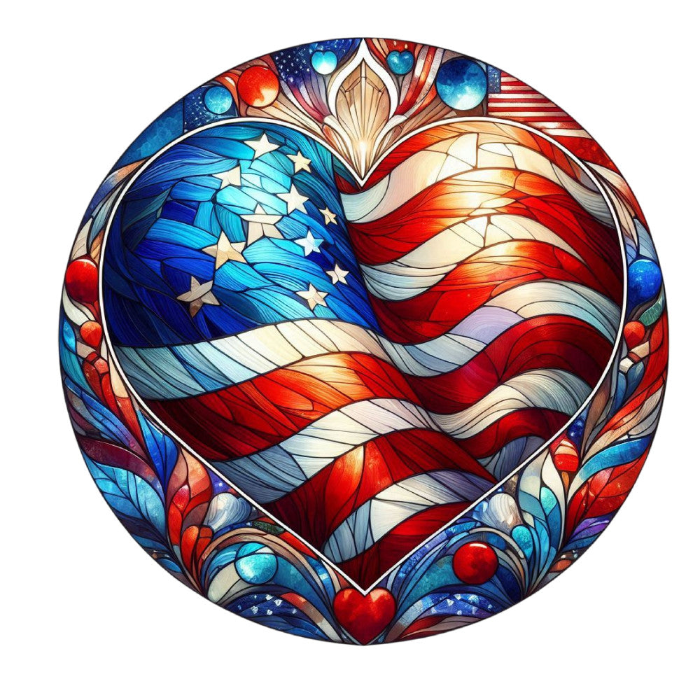 Round Stained Glass Patriotic Fabric Panel 14 QuiltingFabricPanels