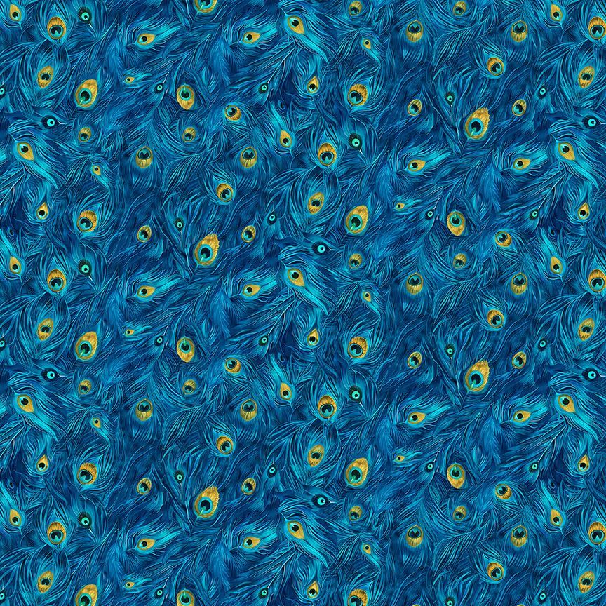 Royal Packed Peacock Plumes Wild Beauty Cotton 44"/45" Fabric Per Yard