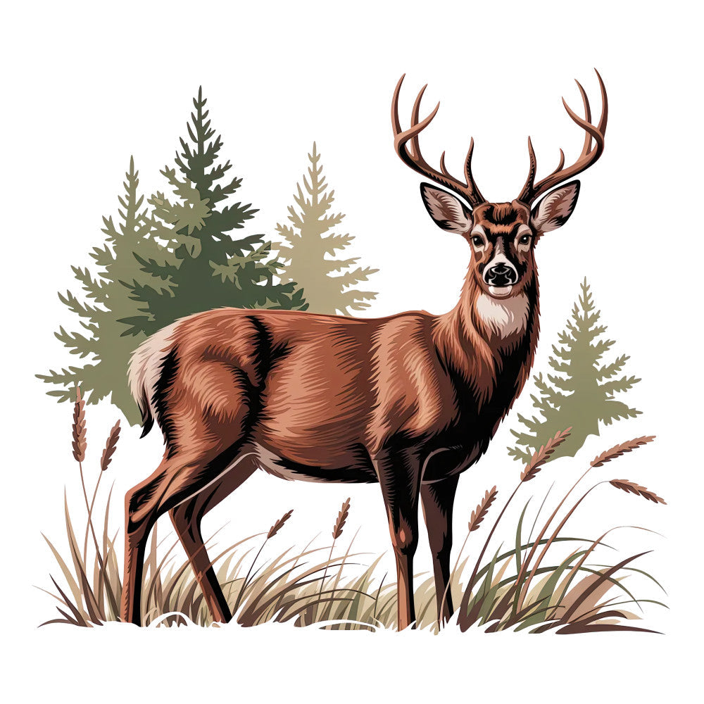 Rustic Deer in the Forest Fabric Panel 1