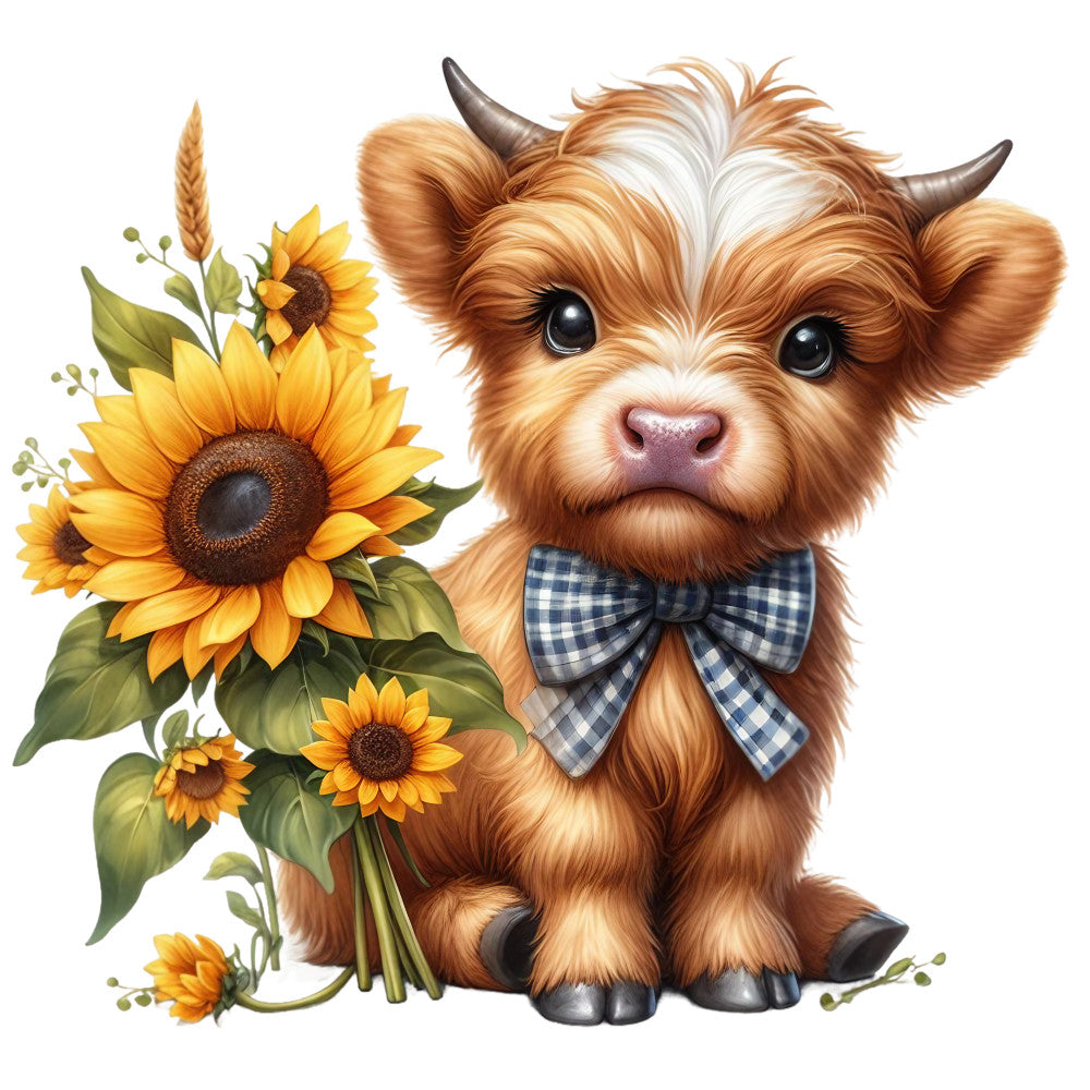 Rustic Sunflower Highland Cows Fabric Panel 16 QuiltingFabricPanels