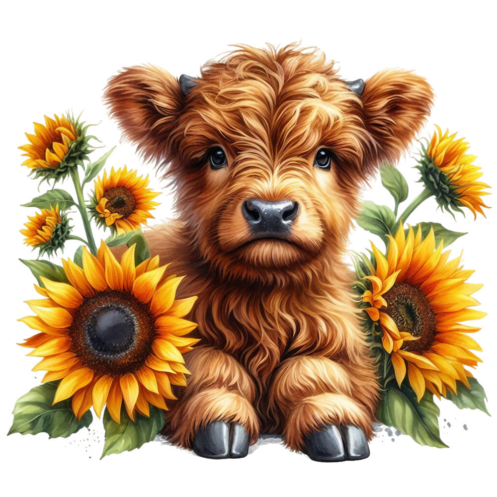 Rustic Sunflower Highland Cows Fabric Panel 7