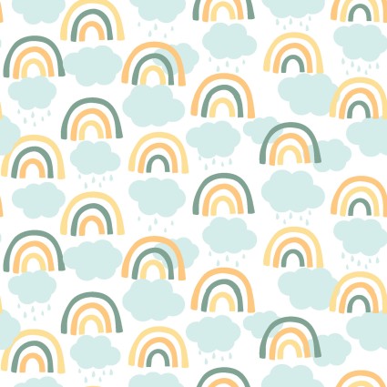 Studio E Hello Honey Rainbows quilting fabric in Blue Yellow