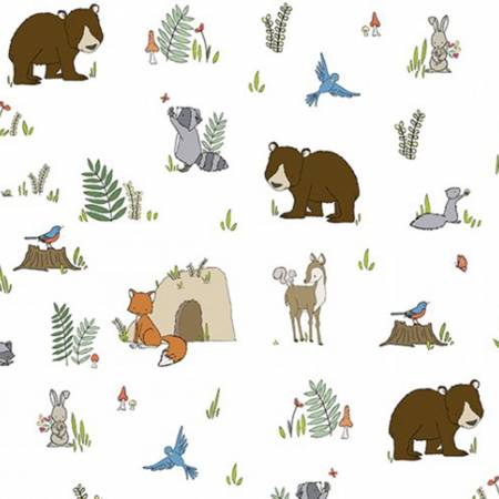 Shannon Fabrics Woodland Pals digital cuddle minky fabric in Snow