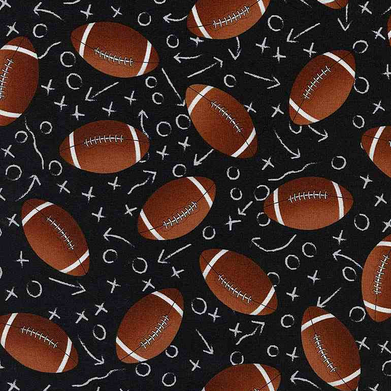 Black Tossed Footballs Fitness Fanatic 44"/45" Fabric Per Yard