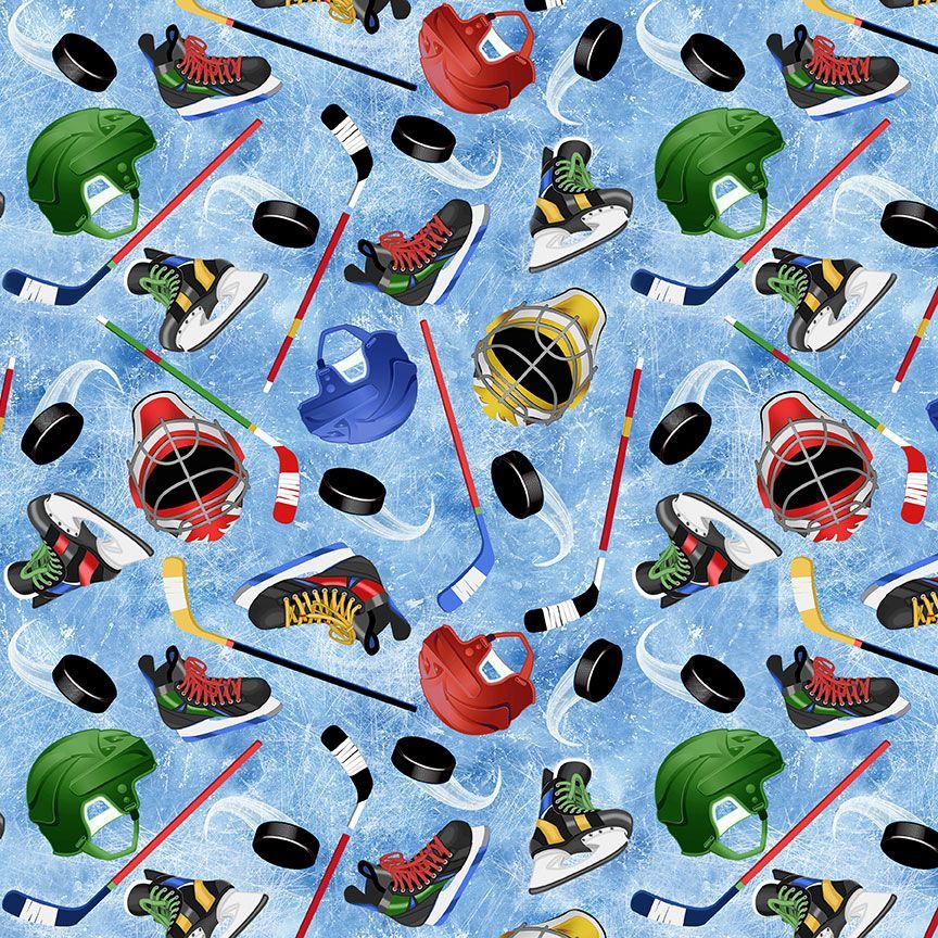 Blue Tossed Hockey Equipment Fitness Fanatic 44"/45" Fabric Per Yard