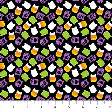 Black Multi Candy Toss Boo Squad Squishmellow Cotton 44"/45" Fabric Per Yard