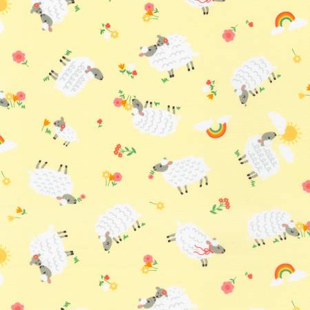 Robert Kaufman Sheep Yellow quilting cotton — woolly sheep on yellow