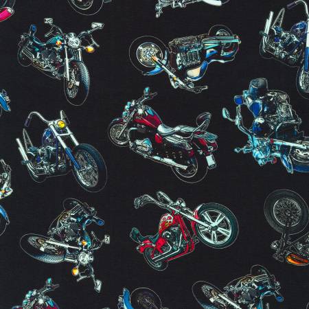 Robert Kaufman On the Road black motorcycle novelty quilting cotton fabric