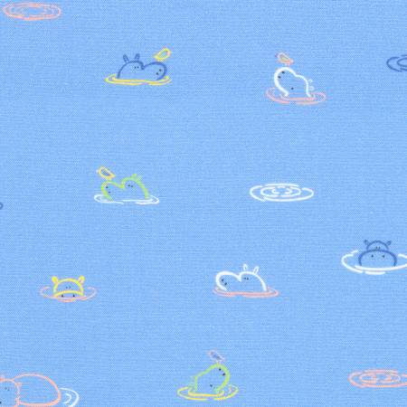 Robert Kaufman Hippopotamus Lake quilting fabric — hippos on lake blue