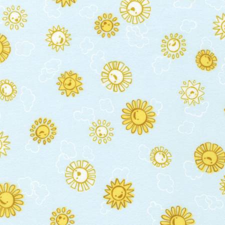 Robert Kaufman Suns Glacier flannel quilting fabric — suns on glacier blue