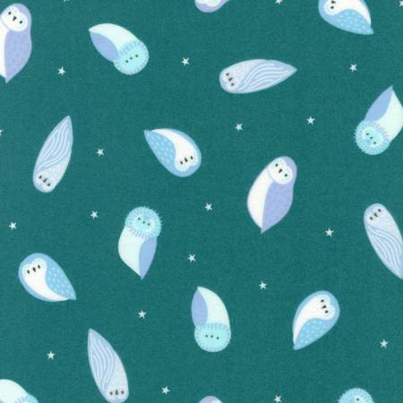 Robert Kaufman Gentle Night Owls flannel fabric in Aqua