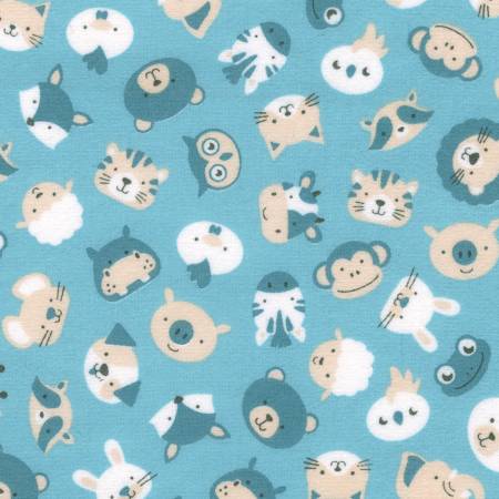 Robert Kaufman Animals Rain Blue flannel quilting fabric — animals on blue