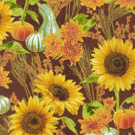 Robert Kaufman Sunflowers Walnut quilting fabric