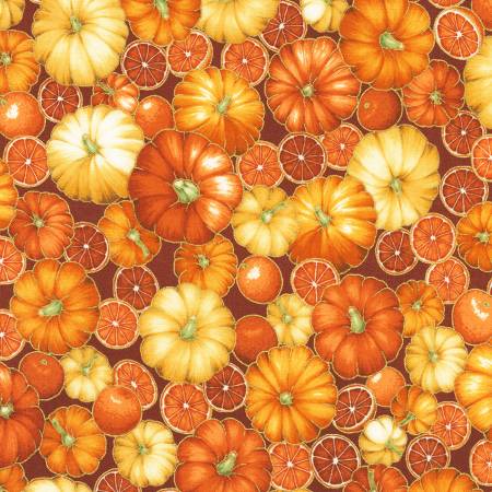 Robert Kaufman Pumpkins Autumn with Metallic quilting fabric