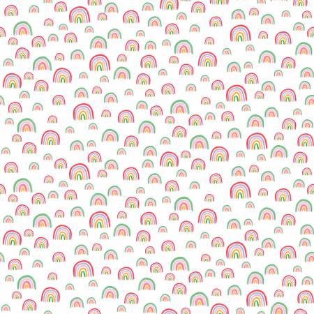 Dear Stella White Start of the Rainbow quilting fabric — rainbows on white
