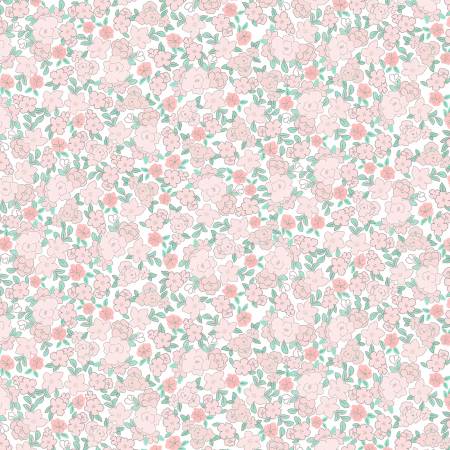 Dear Stella Floral Dream White flannel quilting fabric — soft florals on white