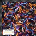 Avalana jersey knit fabric in Headphones and Cosmic Phoenix print