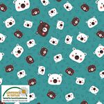 Blank Fabrics Fly Away Teddy Bear Heads Turquoise quilting fabric — teddy faces on turquoise