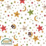 Blank Textiles Fly Away Teddy Smiling Stars White quilting fabric — smiling stars on white