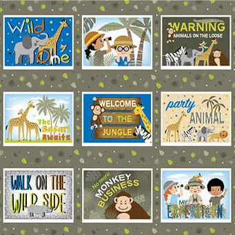 Safari Adventure - Safari Boxes Panel - Dark Olive (24"x44") The Fabric Company