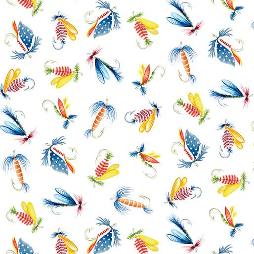 Sail Away - Fishing Lures - White 44" / 45" Fabric Per Yard The Fabric Company