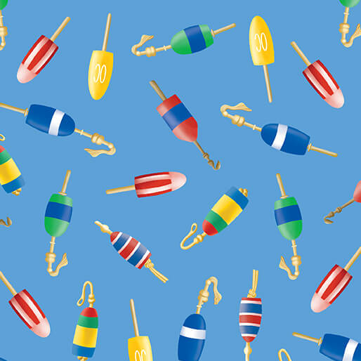 Sail Away - Tossed Buoys - Blue 44" / 45" Fabric Per Yard