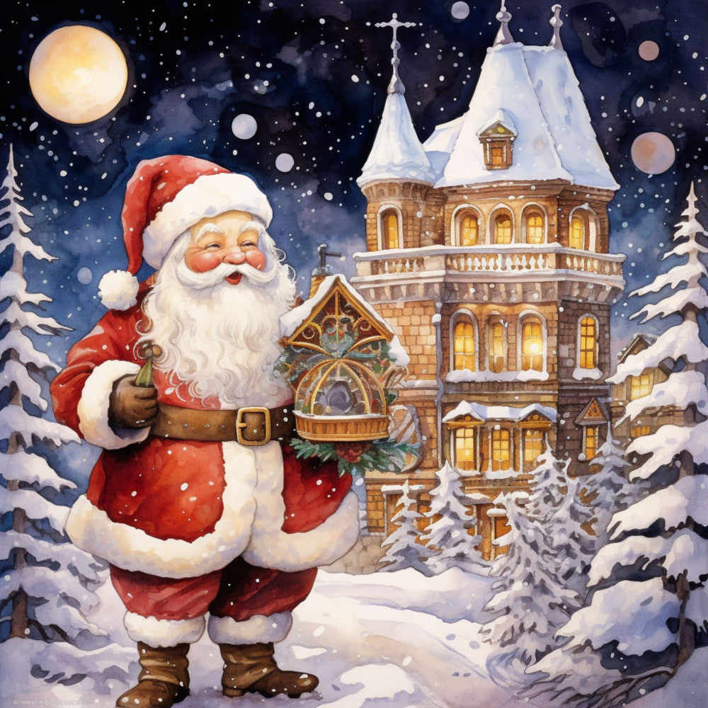 Santa Claus Christmas Scene Fabric Panel 12