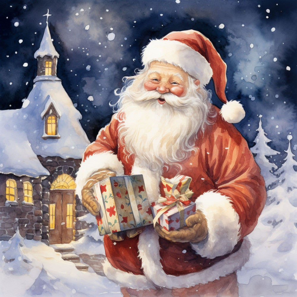 Santa Claus Christmas Scene Fabric Panel 16
