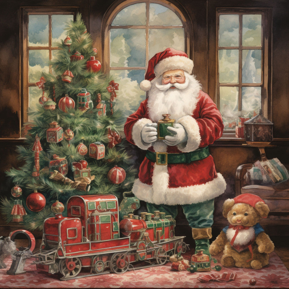 Santa Claus Christmas Scene Fabric Panel 3