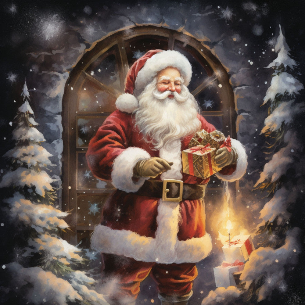 Santa Claus Christmas Scene Fabric Panel 30
