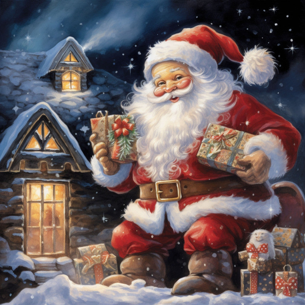Santa Claus Christmas Scene Fabric Panel 31