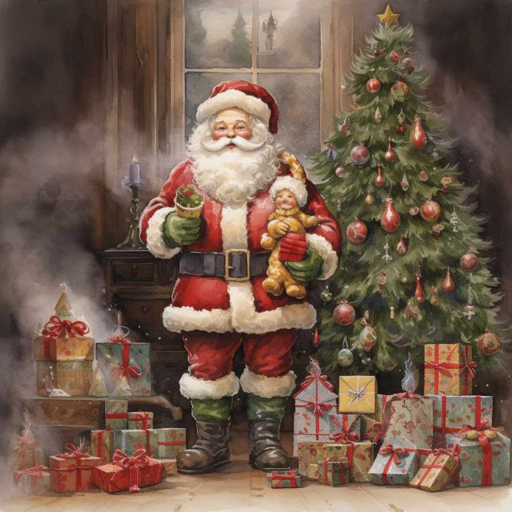 Santa Claus Christmas Scene Fabric Panel 32