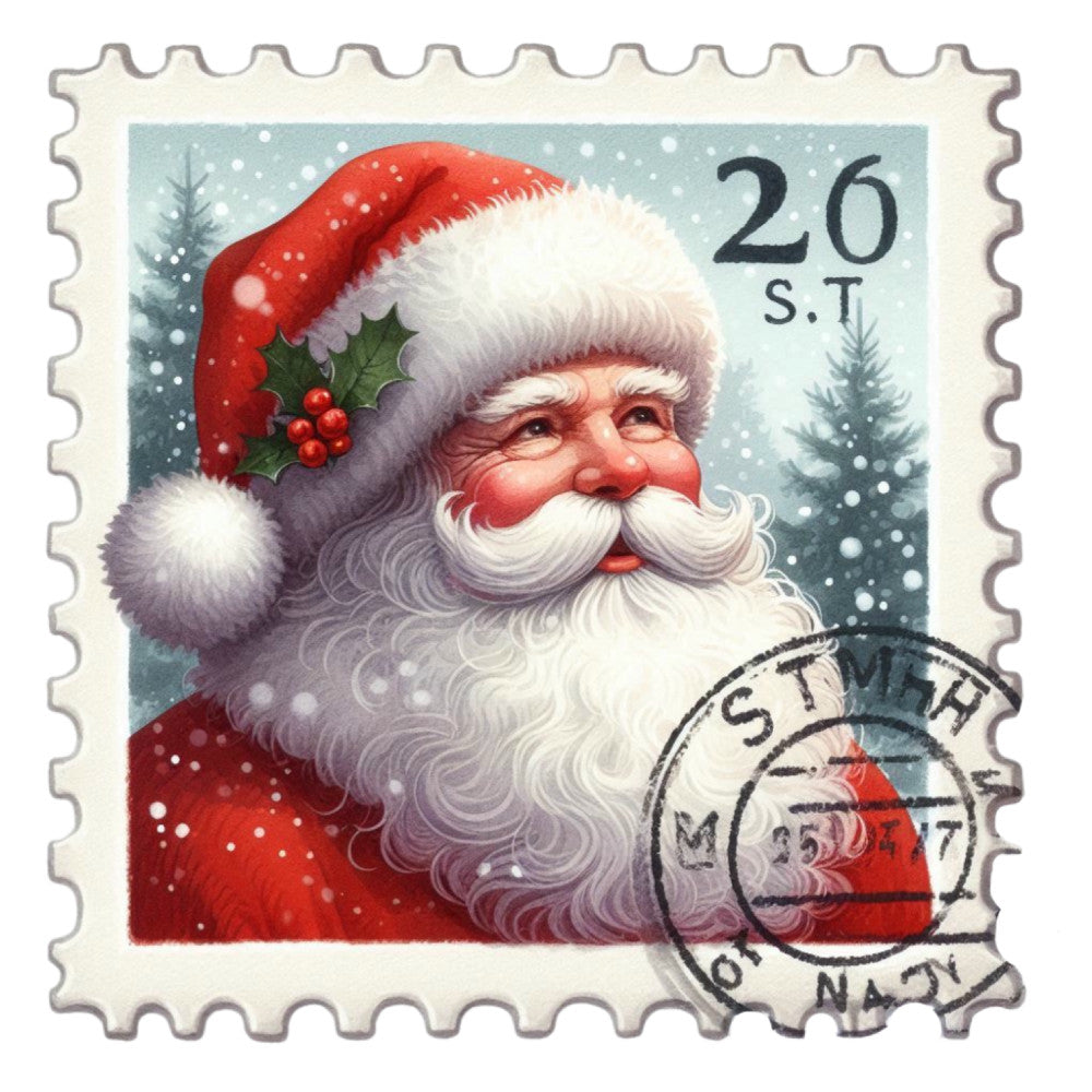 Santa Claus Postage Stamps Fabric Panel 2 QuiltingFabricPanels