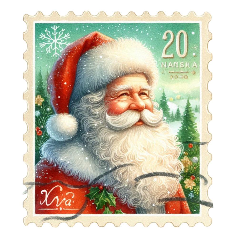 Santa Claus Postage Stamps Fabric Panel 3 QuiltingFabricPanels