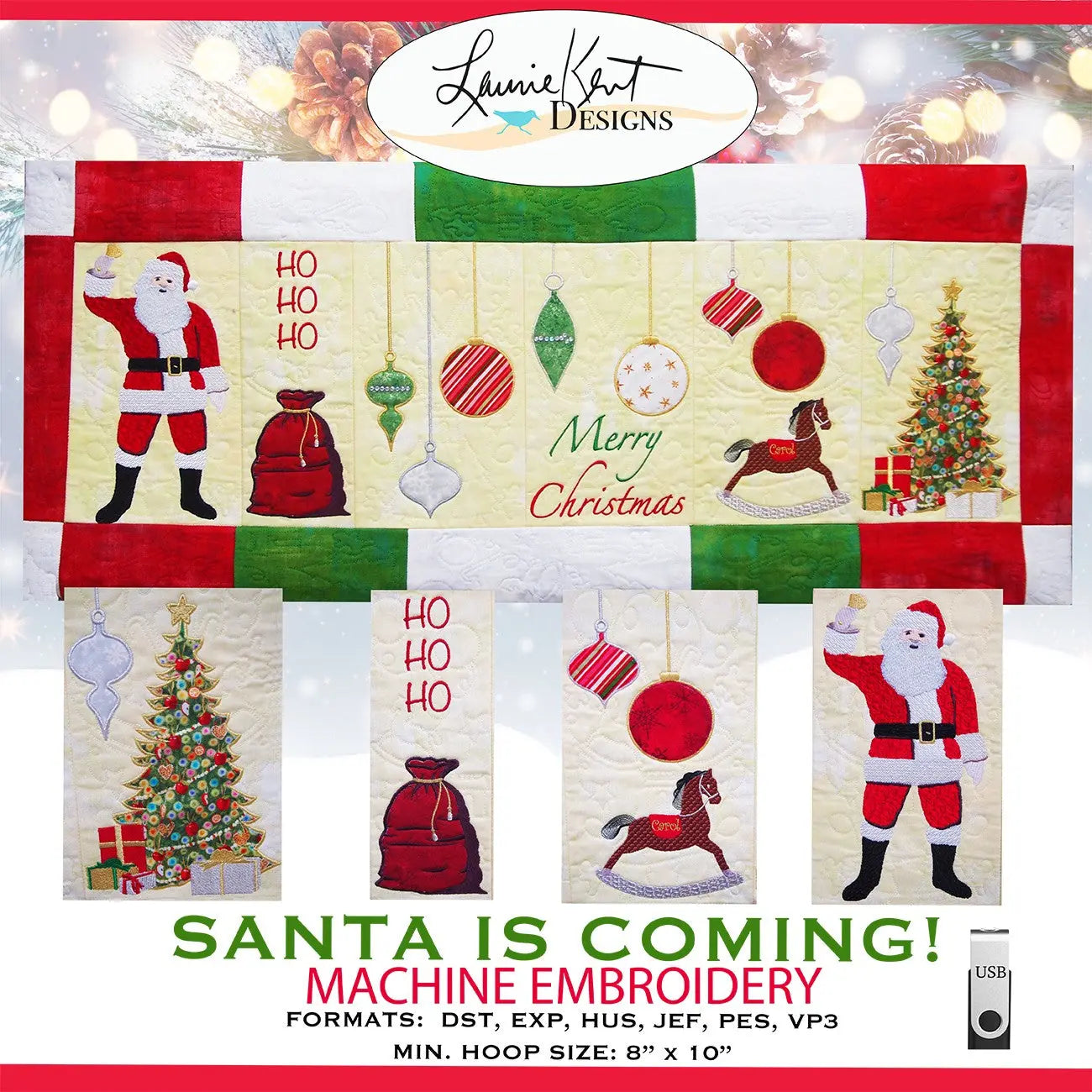 Santa is Coming! Embroidery USB - Linda's Electric Quilters