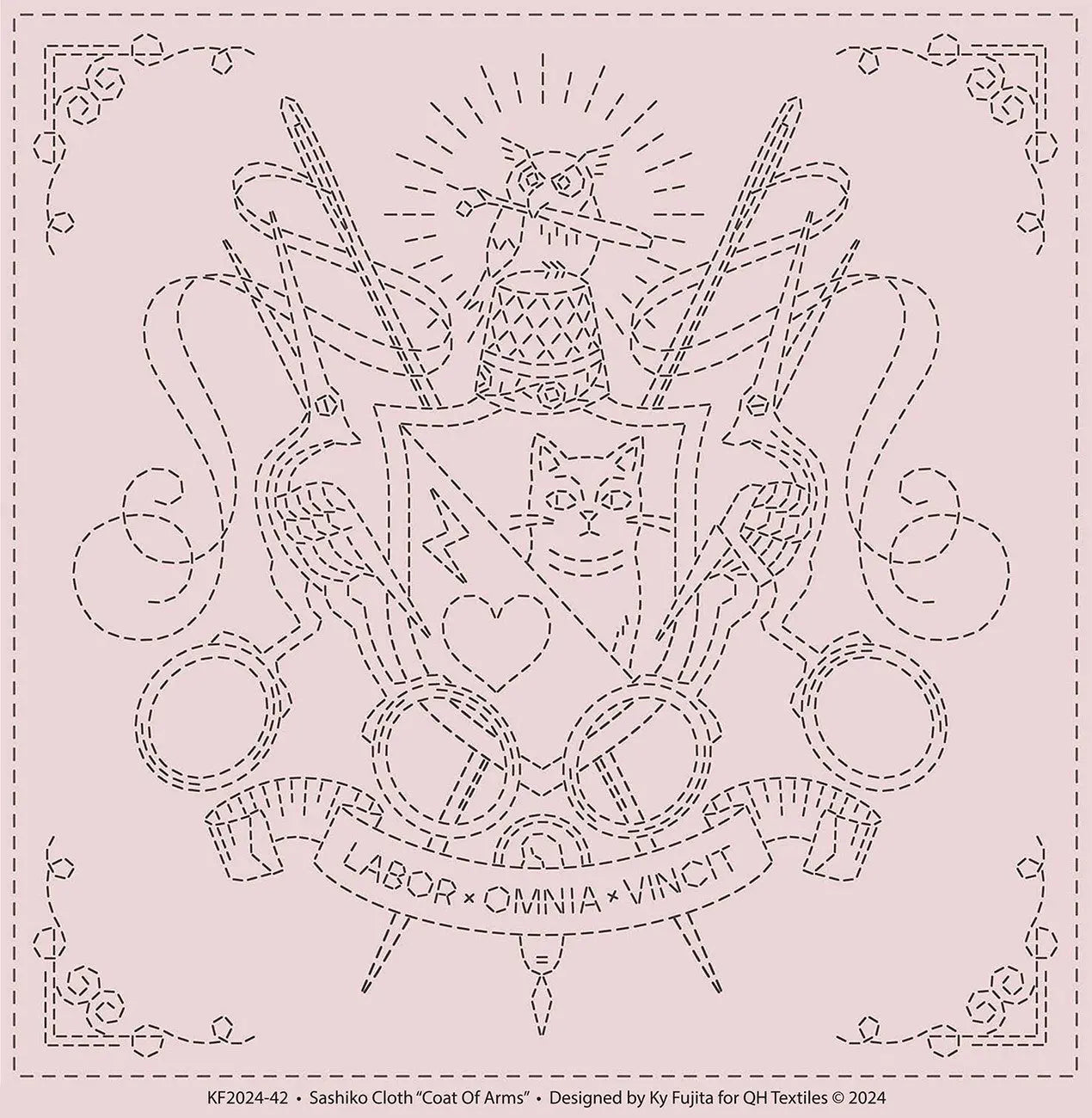 Sashiko Cloth Coat Of Arms Ash Pink - Linda's Electric Quilters