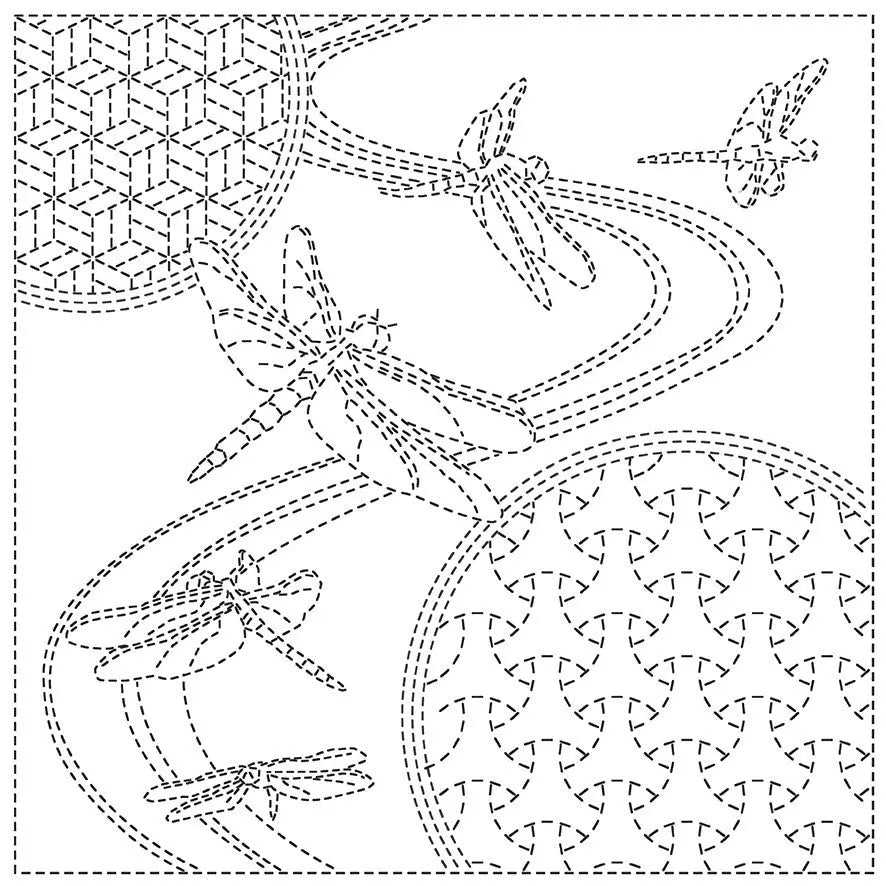 Sashiko Cloth Dragonfly - White - Linda's Electric Quilters
