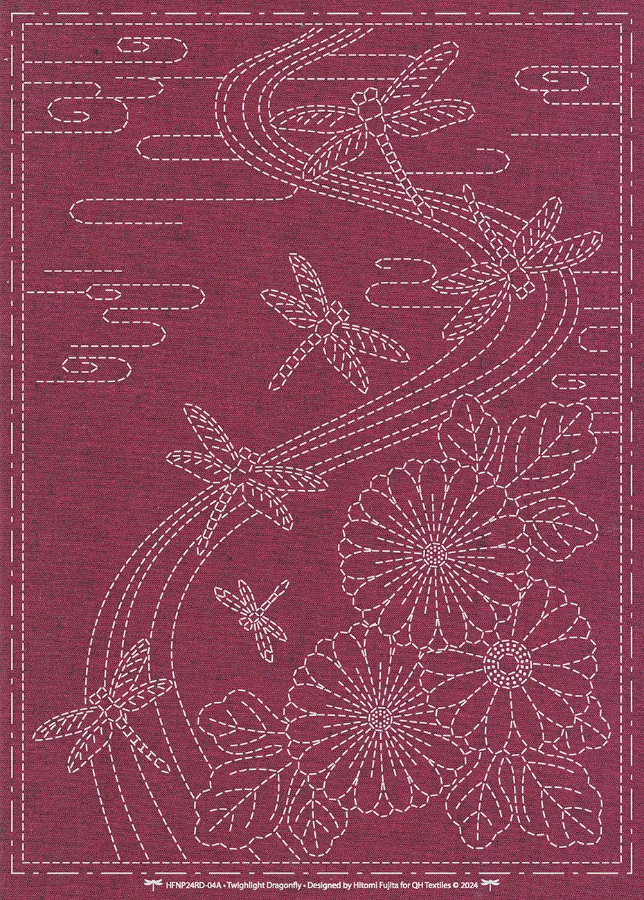 Sashiko Cloth Twilight Dragonfly Burgundy - Linda's Electric Quilters